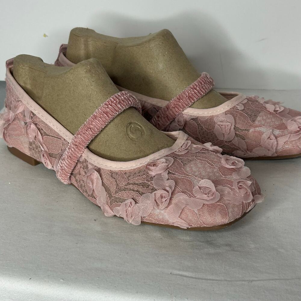 Pink 3D Floral Lace Mary Jane Flats Women’s Size 41 Blush Ballet Shoes